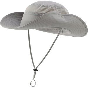 Unisex Grey 100% Polyester Wide Brim Boonie Mesh With Chin Strap Bucket Sun Hat